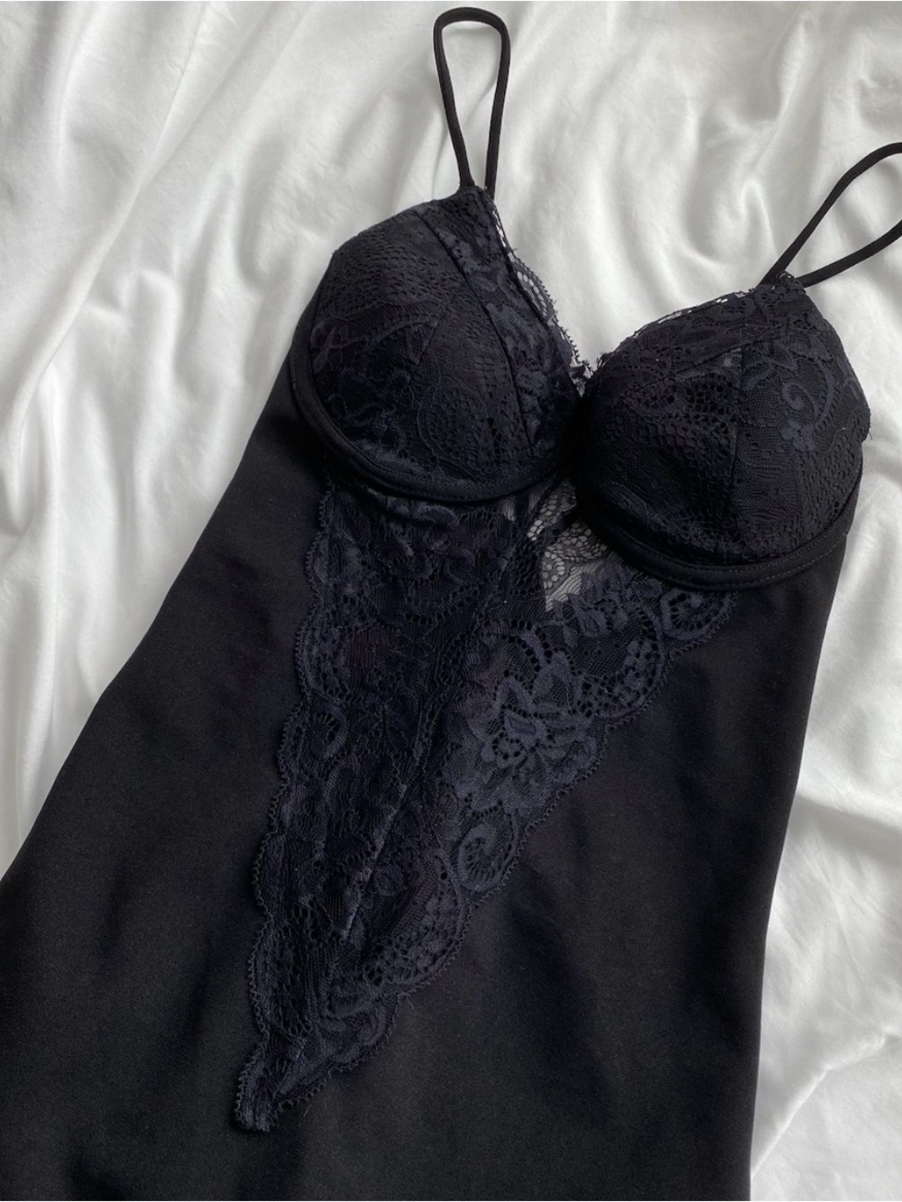 privy Black Lace-Front Bodysuit